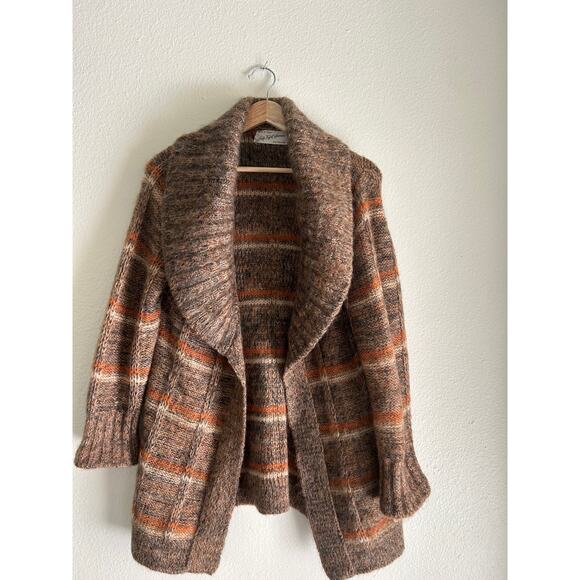 Saks Fifth Ave Cardigan Wool Italy Brown Multi Sweater Winter Old Money - Picture 5 of 9